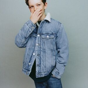 Zara Kids Distressed Denim Sherling Lined Jacket Size 7